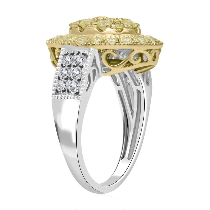 Luxoro I3 Natural Yellow and White Diamond 1.75 ctw Ring, 14K White and Yellow Gold Ring, Diamond Cluster Ring, Diamond Jewelry For Her (Size 9.00)