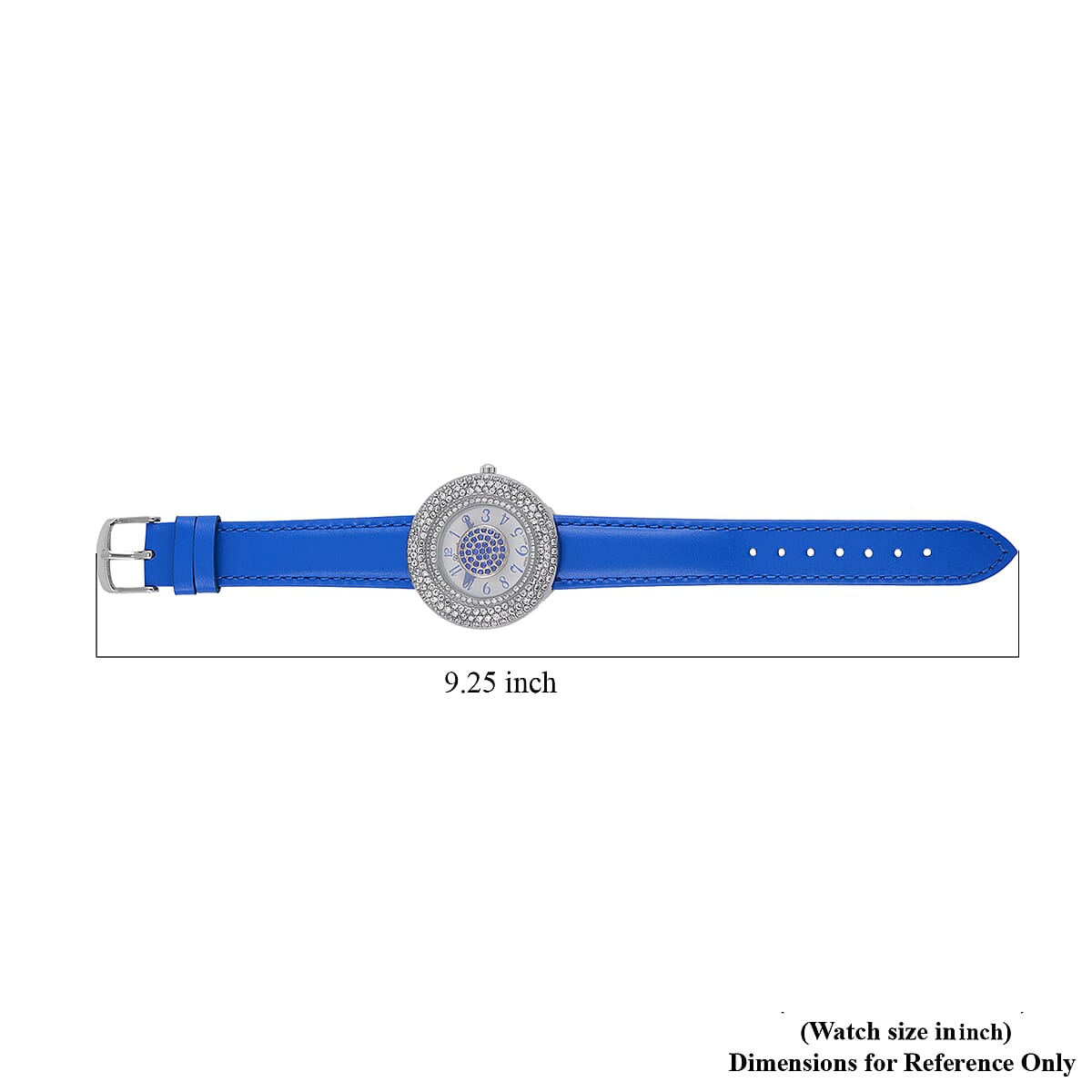 Genoa Miyota Japanese Movement Simulated Blue & White Diamond Watch in Silvertone with Blue Genuine Leather Strap (6.25-8.0 Inches) (38mm) 1.50 ctw image number 7