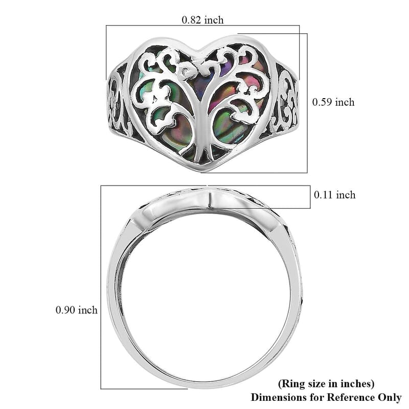 Bali Legacy Abalone Shell Floral Tree of Life Heart Ring in Sterling Silver (Size 7.0)