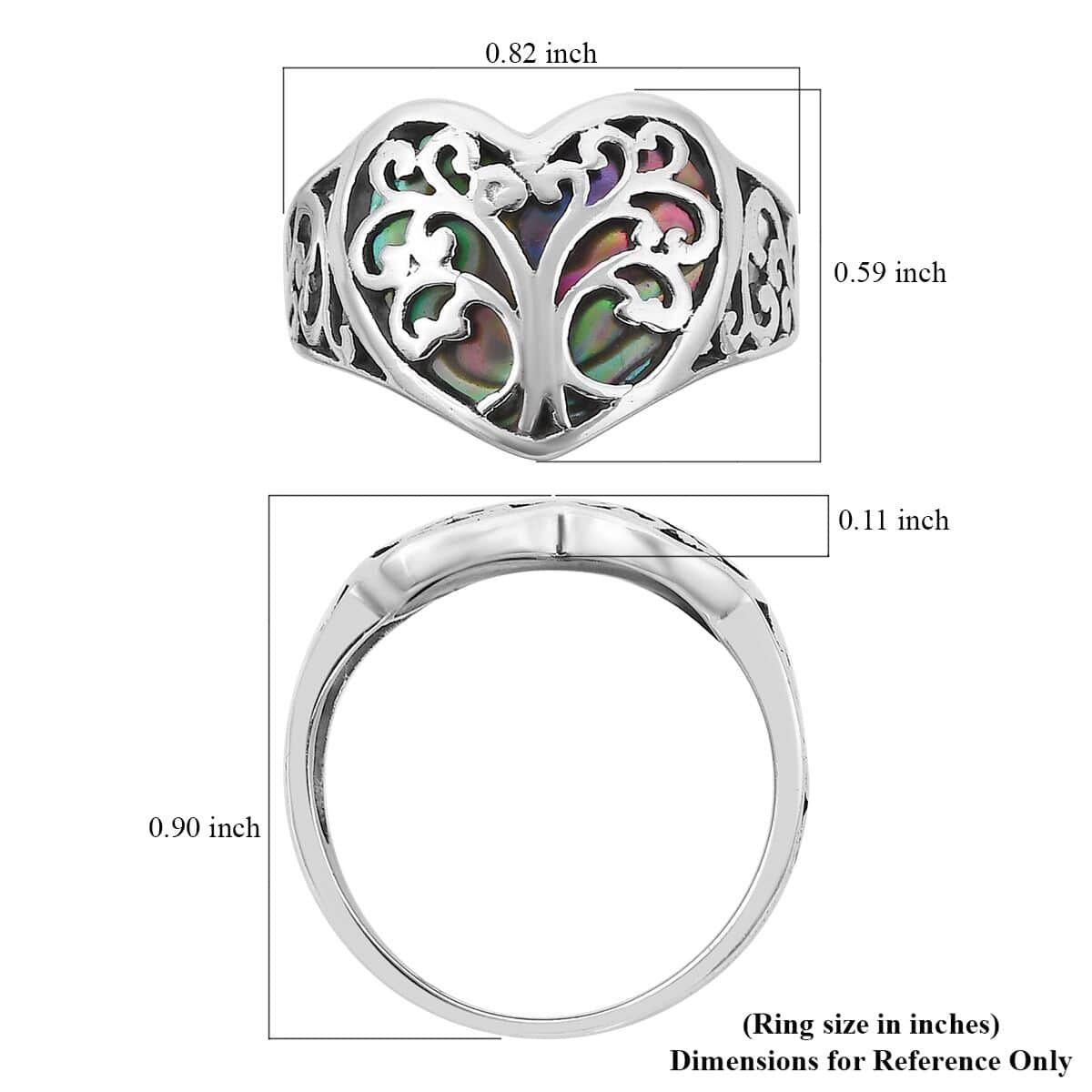 Mother’s Day Gift Bali Legacy Abalone Shell Floral Tree of Life Heart Ring in Sterling Silver (Size 7.0) image number 5