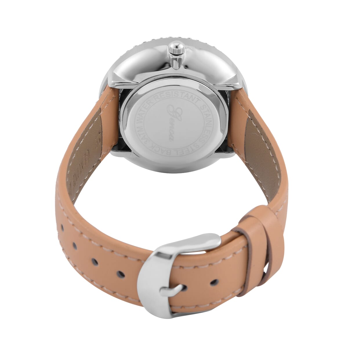 Genoa Miyota Japanese Movement Simulated Champagne & White Diamond Watch in Silvertone with Light Yellow Genuine Leather Strap (6.25-8.0 Inches) (38mm) 1.50 ctw image number 6