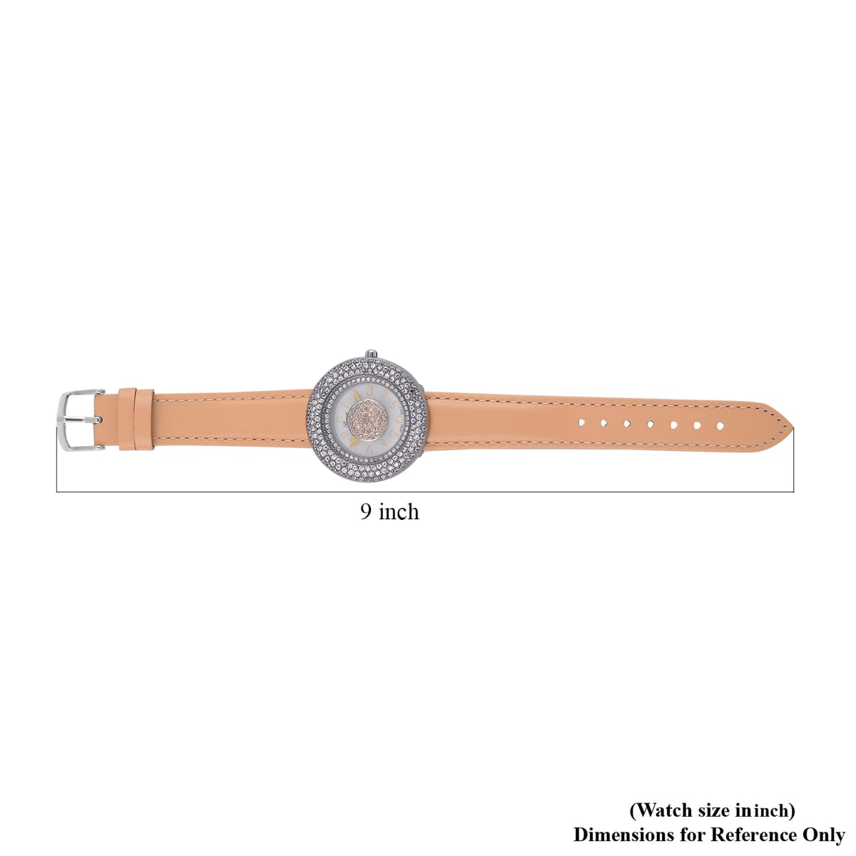 Genoa Miyota Japanese Movement Simulated Champagne & White Diamond Watch in Silvertone with Light Yellow Genuine Leather Strap (6.25-8.0 Inches) (38mm) 1.50 ctw image number 7
