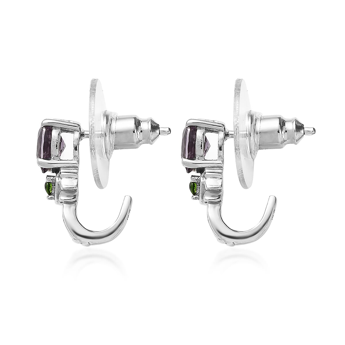 Tanzanian Lavender Spinel and Chrome Diopside J-Hoop Earrings in Platinum Over Sterling Silver 0.85 ctw image number 3