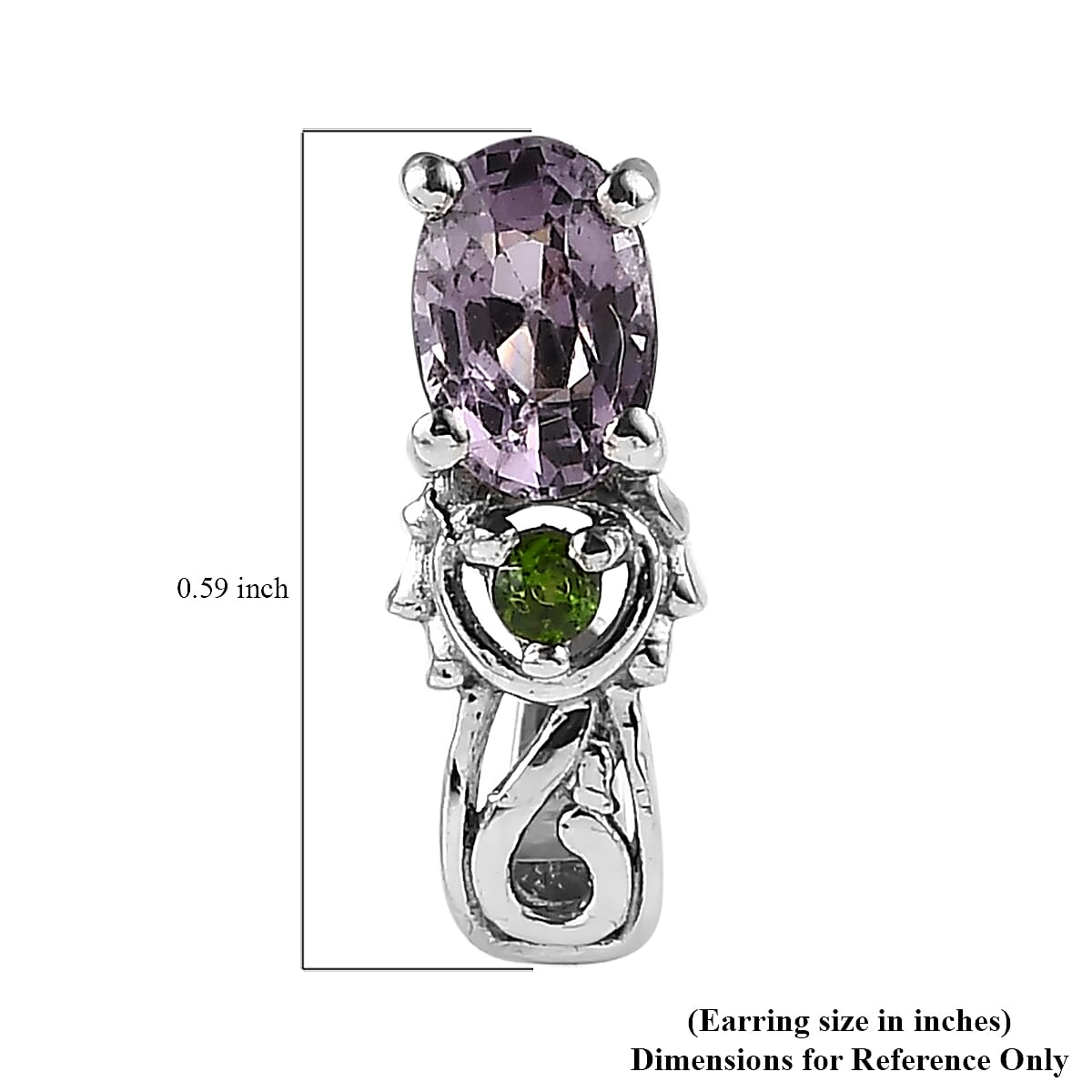 Tanzanian Lavender Spinel and Chrome Diopside J-Hoop Earrings in Platinum Over Sterling Silver 0.85 ctw