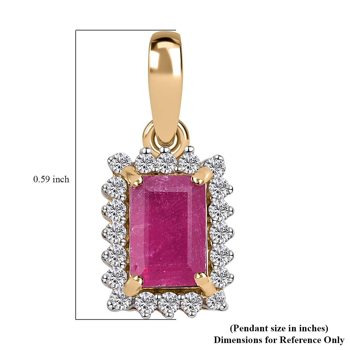 Luxoro 10K Yellow Gold Premium Niassa Ruby (FF) and Moissanite Halo Pendant 1.10 ctw image number 5