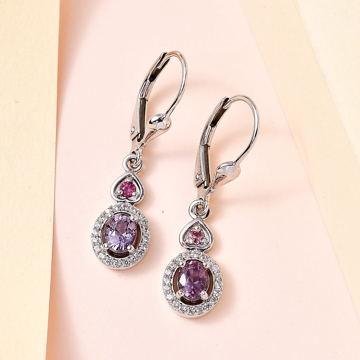 Tanzanian Lavender Spinel and Multi Gemstone Dangling Earrings in Platinum Over Sterling Silver 1.25 ctw