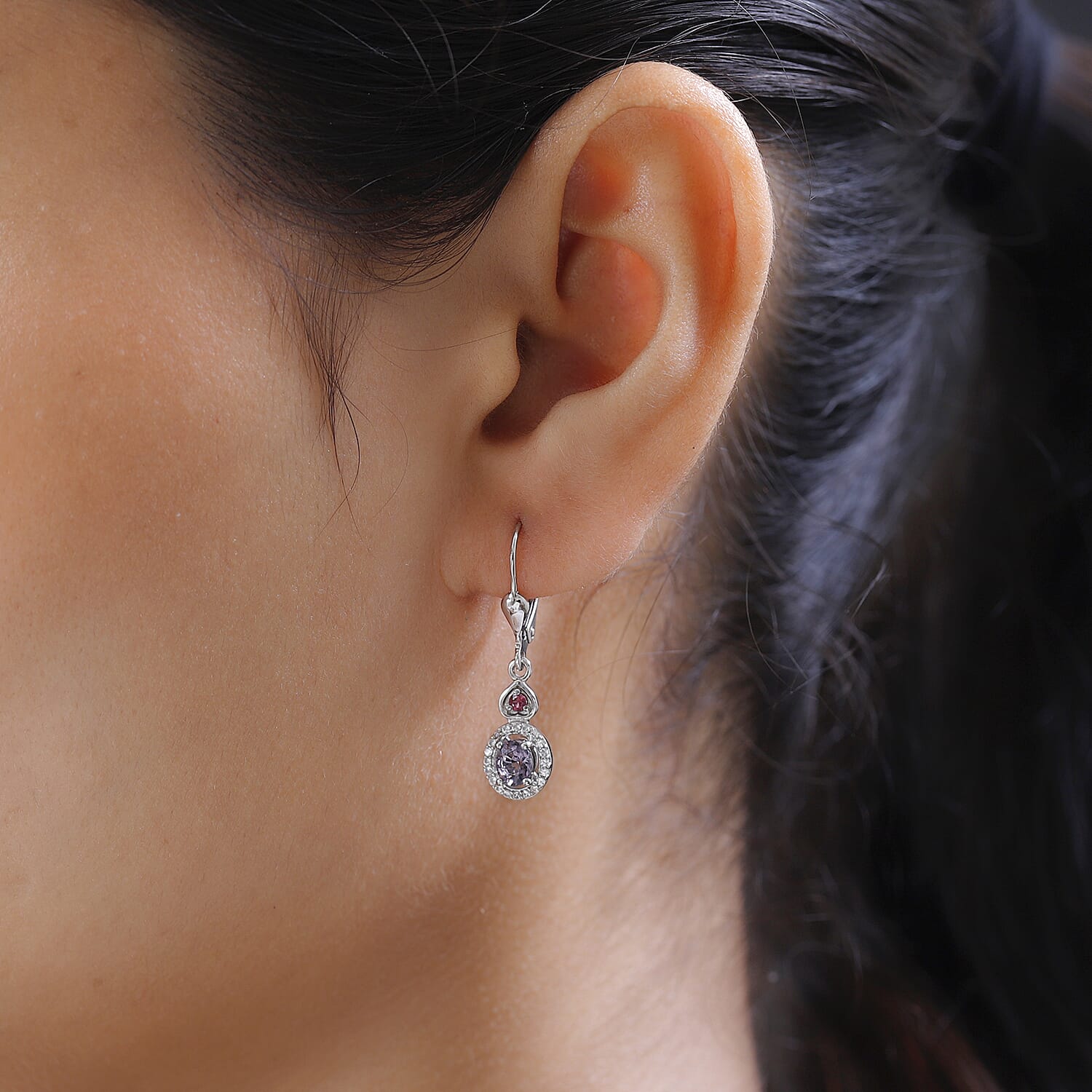 Tanzanian Lavender Spinel and Multi Gemstone Dangling Earrings in Platinum Over Sterling Silver 1.25 ctw