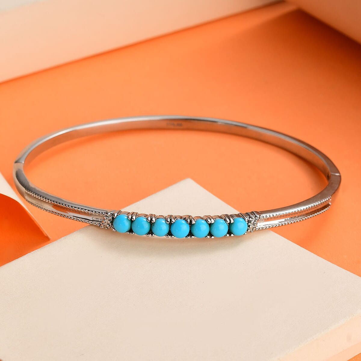 Sleeping Beauty Turquoise Bangle Bracelet in Stainless Steel (6.50 In) 2.15 ctw image number 1