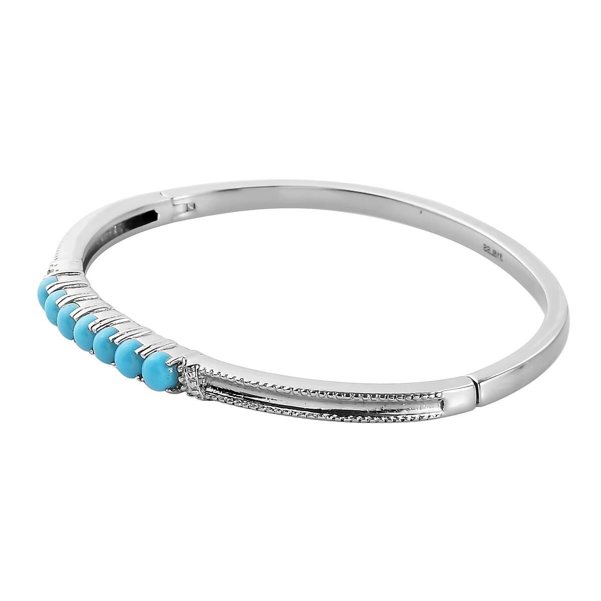Sleeping Beauty Turquoise Bangle Bracelet in Stainless Steel (6.50 In) 2.15 ctw image number 3