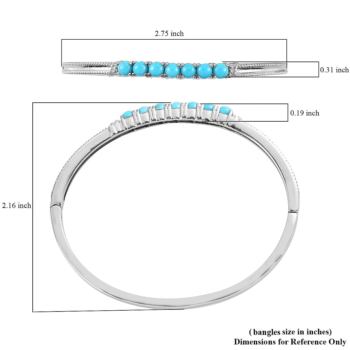 Sleeping Beauty Turquoise Bangle Bracelet in Stainless Steel (6.50 In) 2.15 ctw image number 5