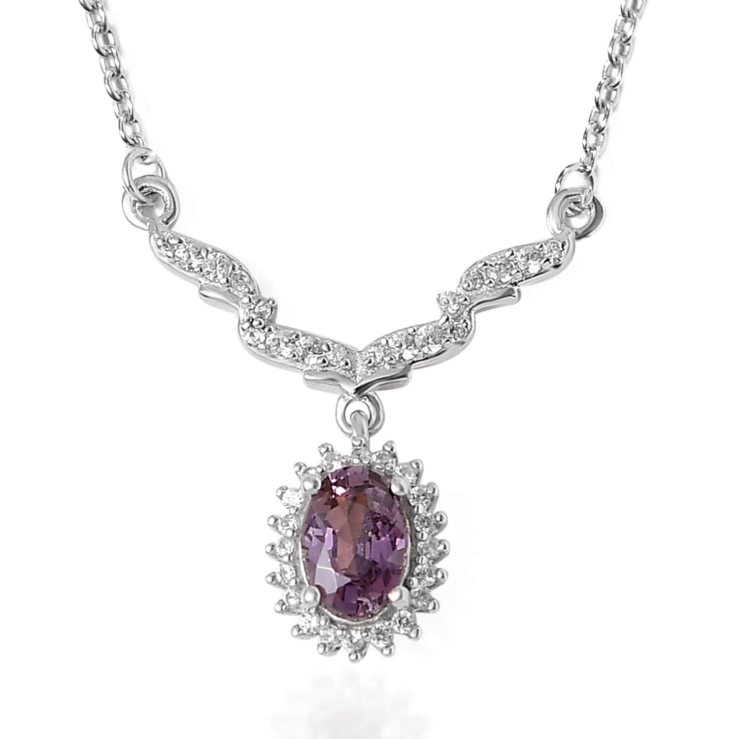 Gorgeous Ladies Sterling Silver Amethyst factory And Spinel 18 Inch Designer Necklace