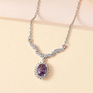 Tanzanian Lavender Spinel and White Zircon 1.15 ctw Sunburst Necklace 18-20 Inches in Platinum Over Sterling Silver