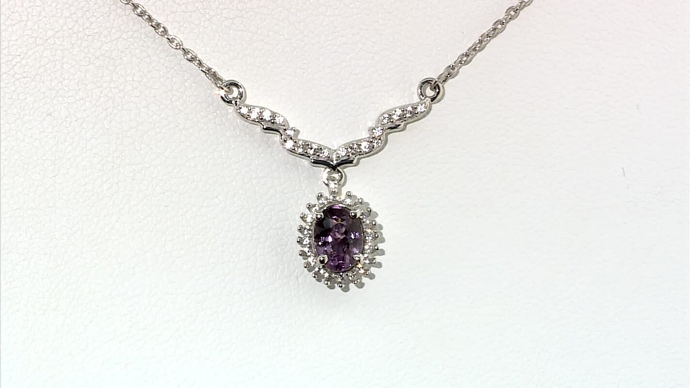 Tanzanian Lavender Spinel and White Zircon 1.15 ctw Sunburst Necklace 18-20 Inches in Platinum Over Sterling Silver