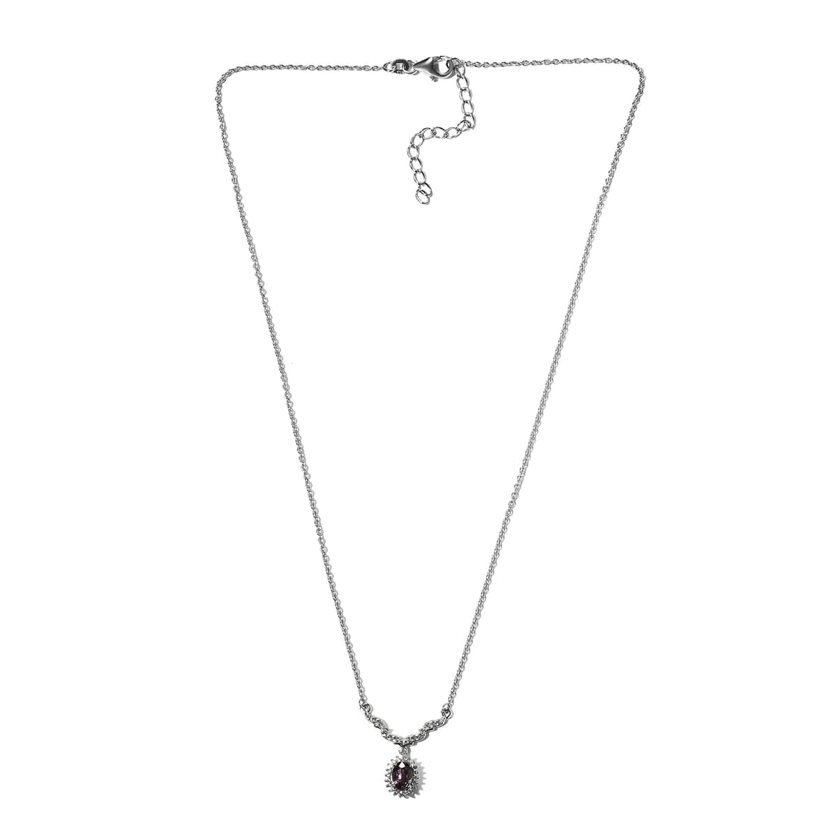 Tanzanian Lavender Spinel and White Zircon 1.15 ctw Sunburst Necklace 18-20 Inches in Platinum Over Sterling Silver image number 3