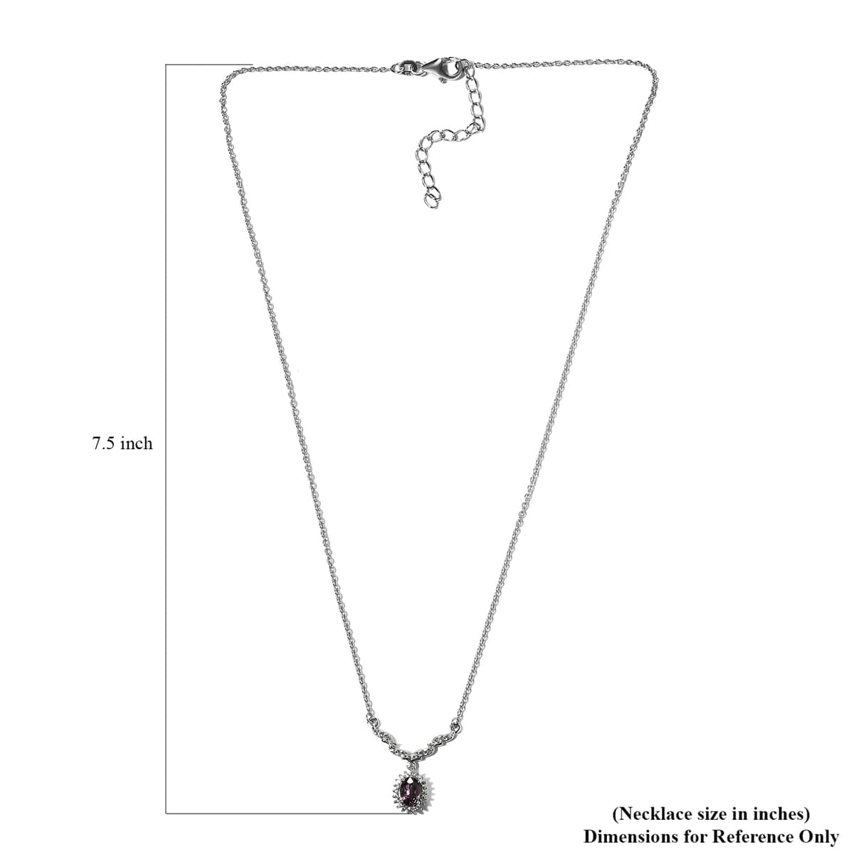 Tanzanian Lavender Spinel and White Zircon 1.15 ctw Sunburst Necklace 18-20 Inches in Platinum Over Sterling Silver image number 5