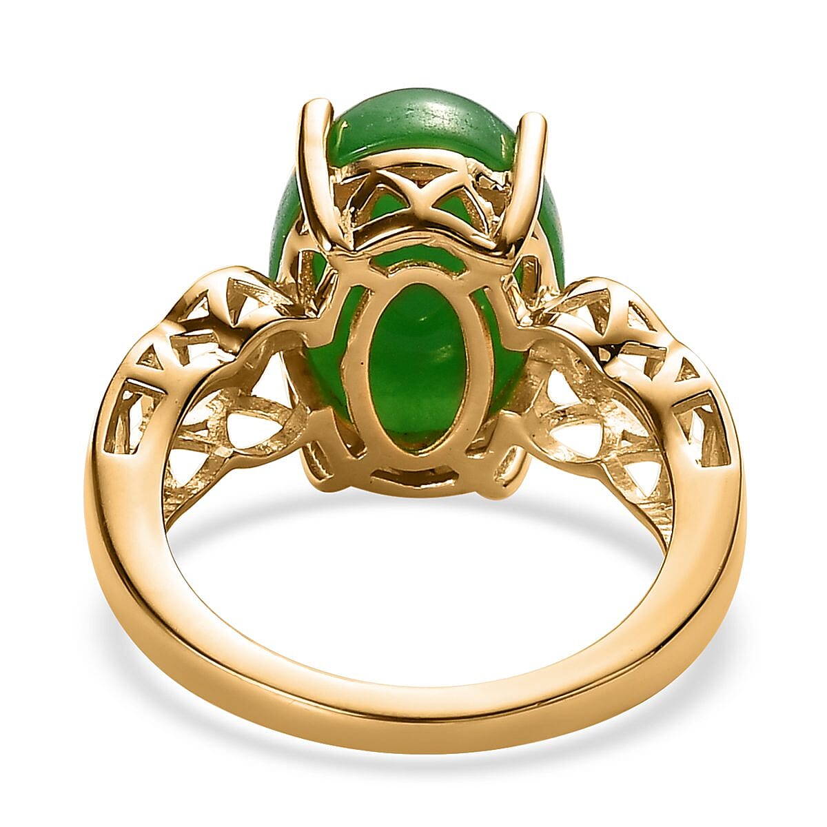 Green Jade (D) Solitaire Chinese Coin Symbol Ring in Vermeil Yellow Gold Over Sterling Silver (Size 10.0) 8.00 ctw