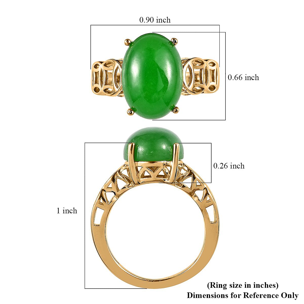 Green Jade (D) Solitaire Chinese Coin Symbol Ring in Vermeil Yellow Gold Over Sterling Silver (Size 10.0) 8.00 ctw