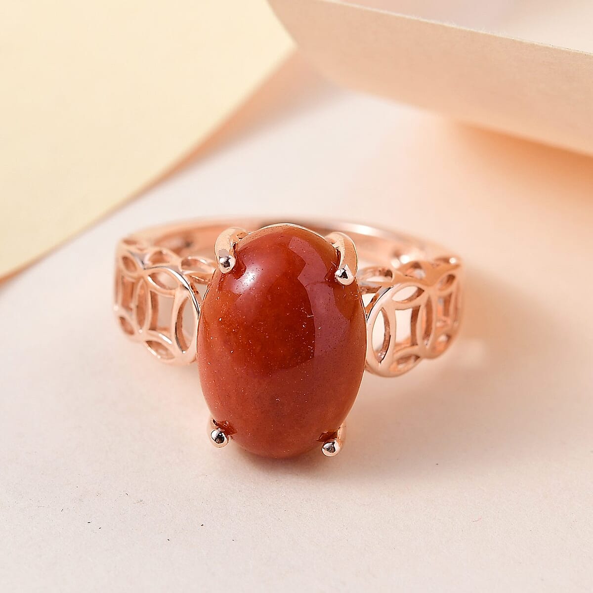 Red Jade (D) Solitaire Chinese Coin Symbol Ring in Vermeil Rose Gold Over Sterling Silver (Size 6.0) 7.65 ctw image number 1