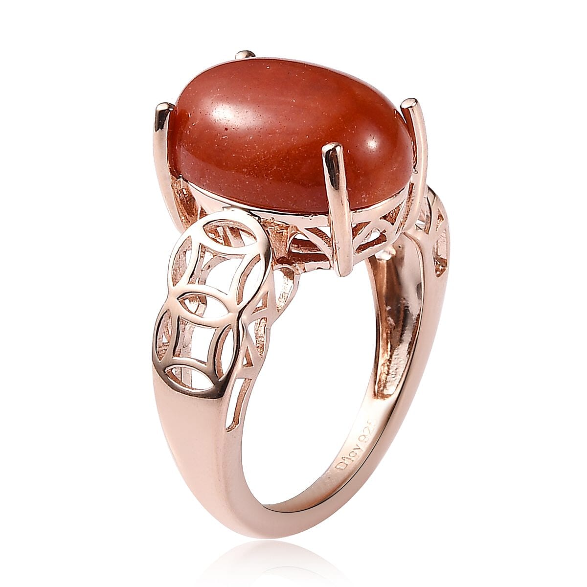 Red Jade (D) Solitaire Chinese Coin Symbol Ring in Vermeil Rose Gold Over Sterling Silver (Size 6.0) 7.65 ctw image number 3