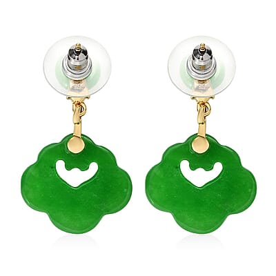 Green Jade (D) and White Zircon Dangling Earrings in Vermeil YG Over Sterling Silver 28.85 ctw
