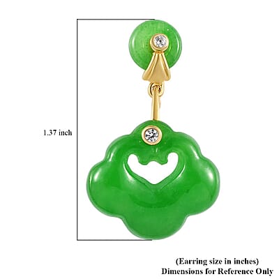 Green Jade (D) and White Zircon Dangling Earrings in Vermeil YG Over Sterling Silver 28.85 ctw