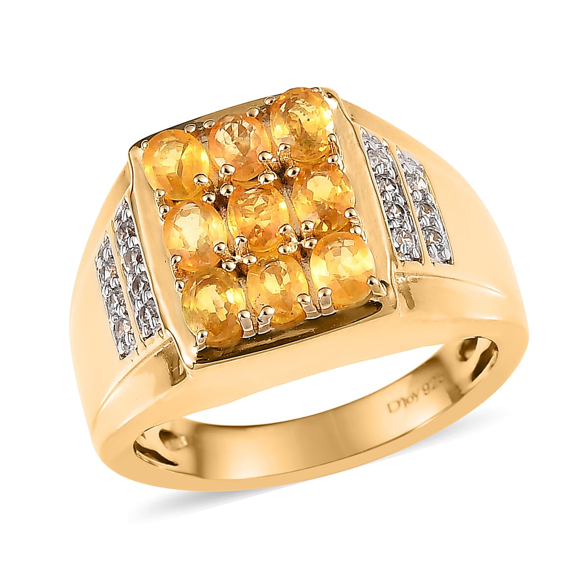 Yellow Sapphire and White Zircon Men's Ring in Vermeil Yellow Gold Over Sterling Silver (Size 10.0) 2.50 ctw image number 0