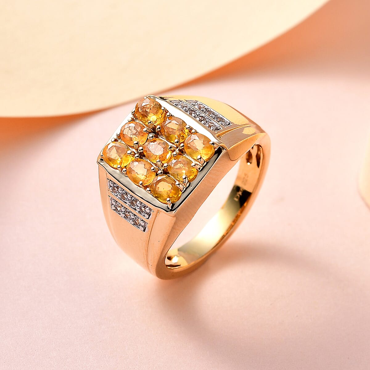 Yellow Sapphire and White Zircon Men's Ring in Vermeil Yellow Gold Over Sterling Silver (Size 10.0) 2.50 ctw image number 1