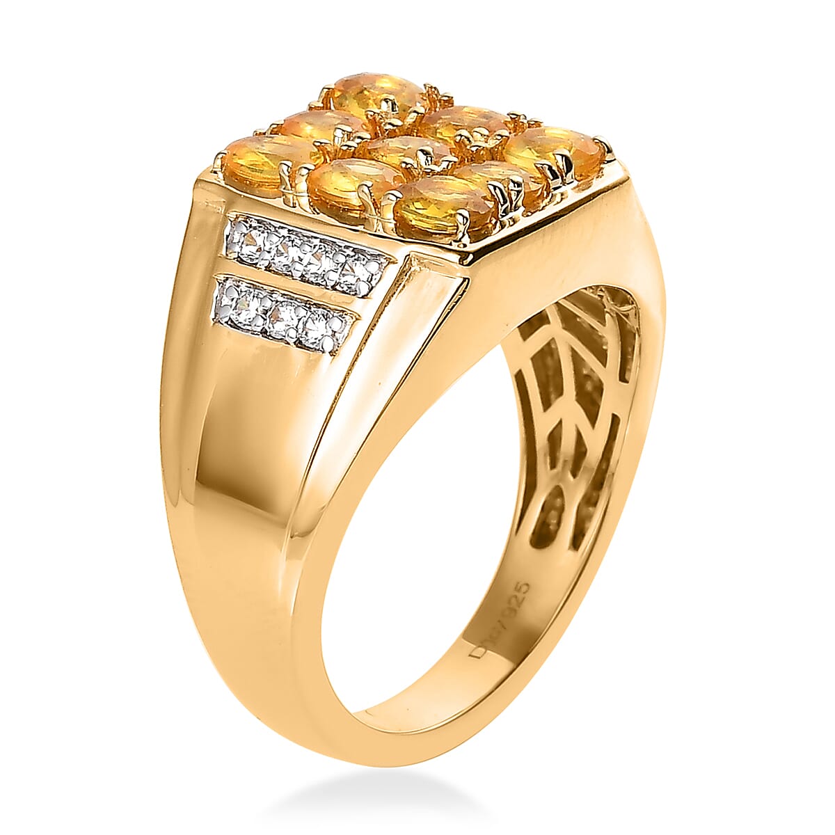 Yellow Sapphire and White Zircon Men's Ring in Vermeil Yellow Gold Over Sterling Silver (Size 14.0) 2.50 ctw image number 3