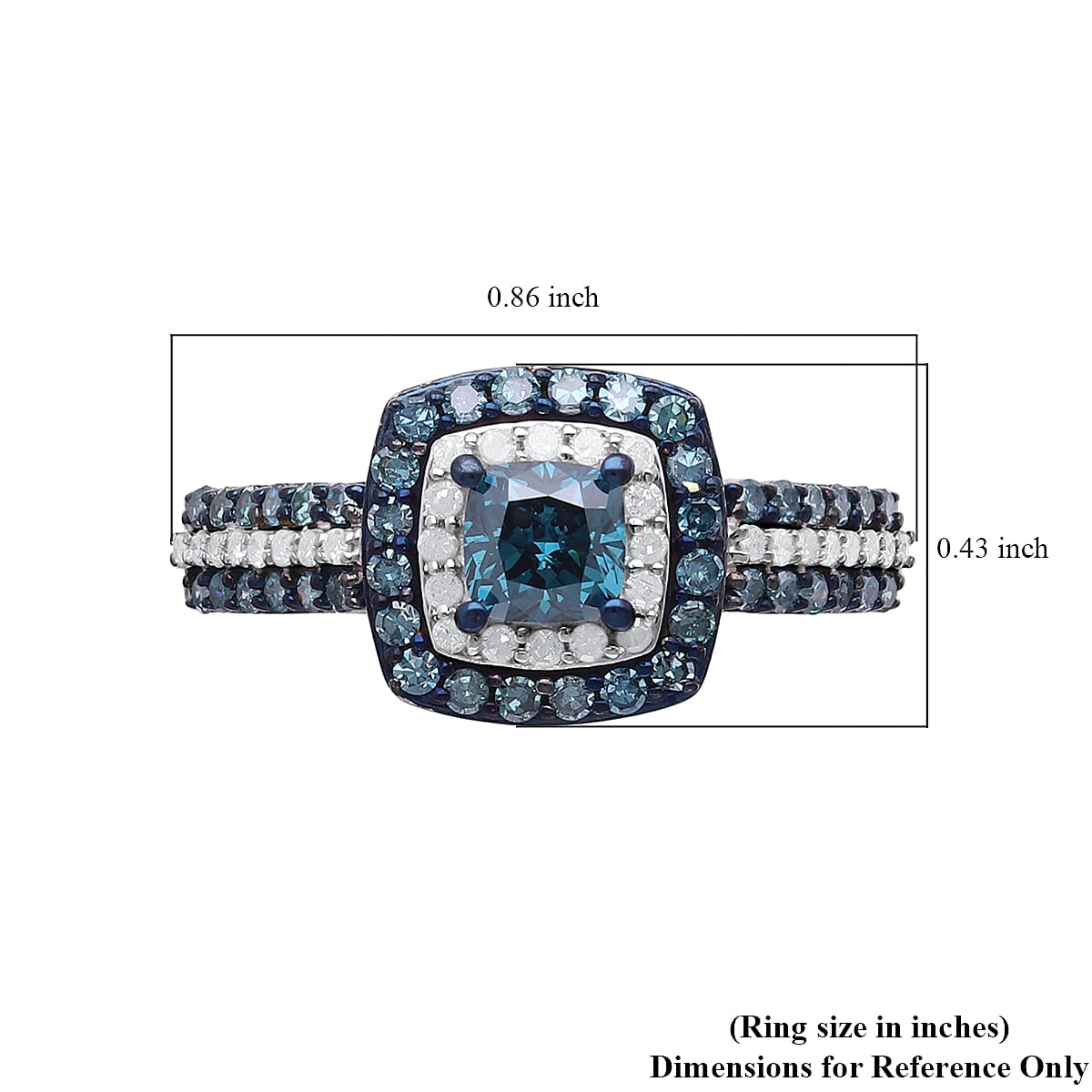 Venice Blue Diamond I1-I2 and Diamond Double Halo Ring in Platinum Over Sterling Silver (Size 7.0) 1.00 ctw image number 5