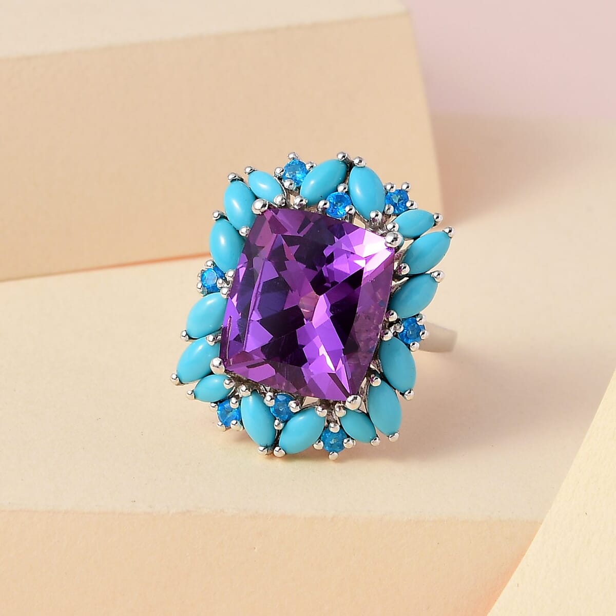 Lab Grown Color Change Sapphire and Multi Gemstone Ring in Platinum Over Sterling Silver 15.25 ctw image number 1
