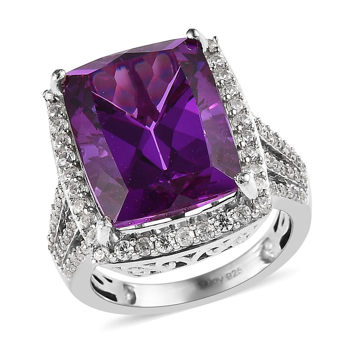 Buy Lab Grown Color Change Sapphire and White Zircon Ring in Platinum ...