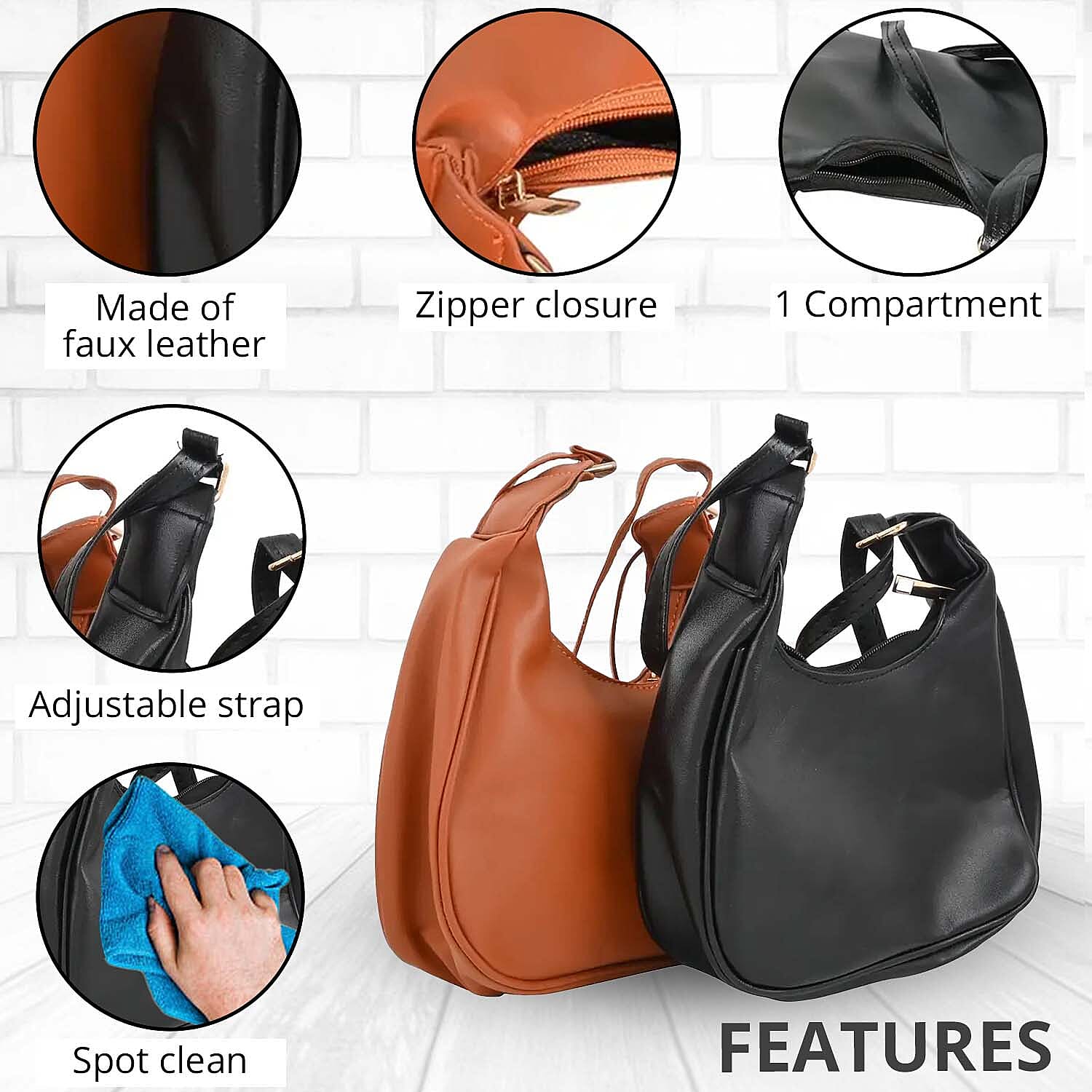 Black and Tan Faux Leather Set of 2 Shoulder Bag