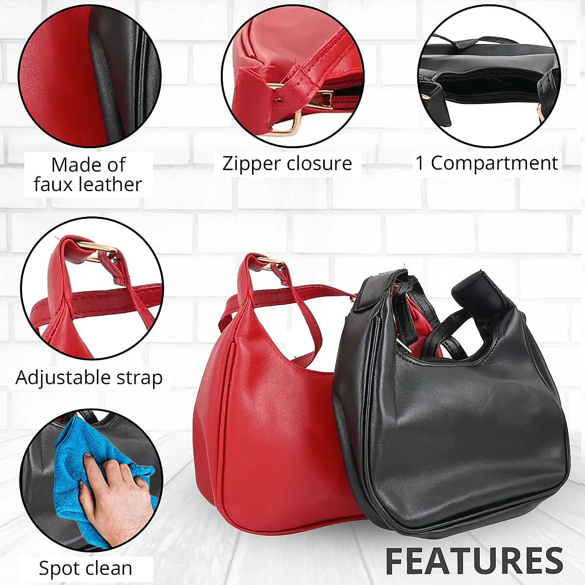 Black and Red Faux Leather Set of 2 Shoulder Bag image number 1