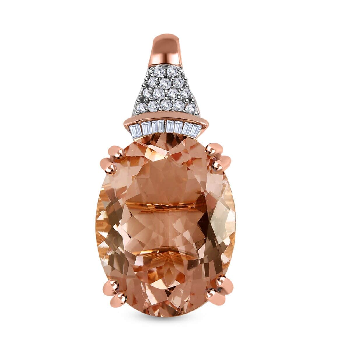 Luxoro 14K Rose Gold AAA Marropino Morganite and G-H I2 Diamond Pendant 9.25 ctw image number 0