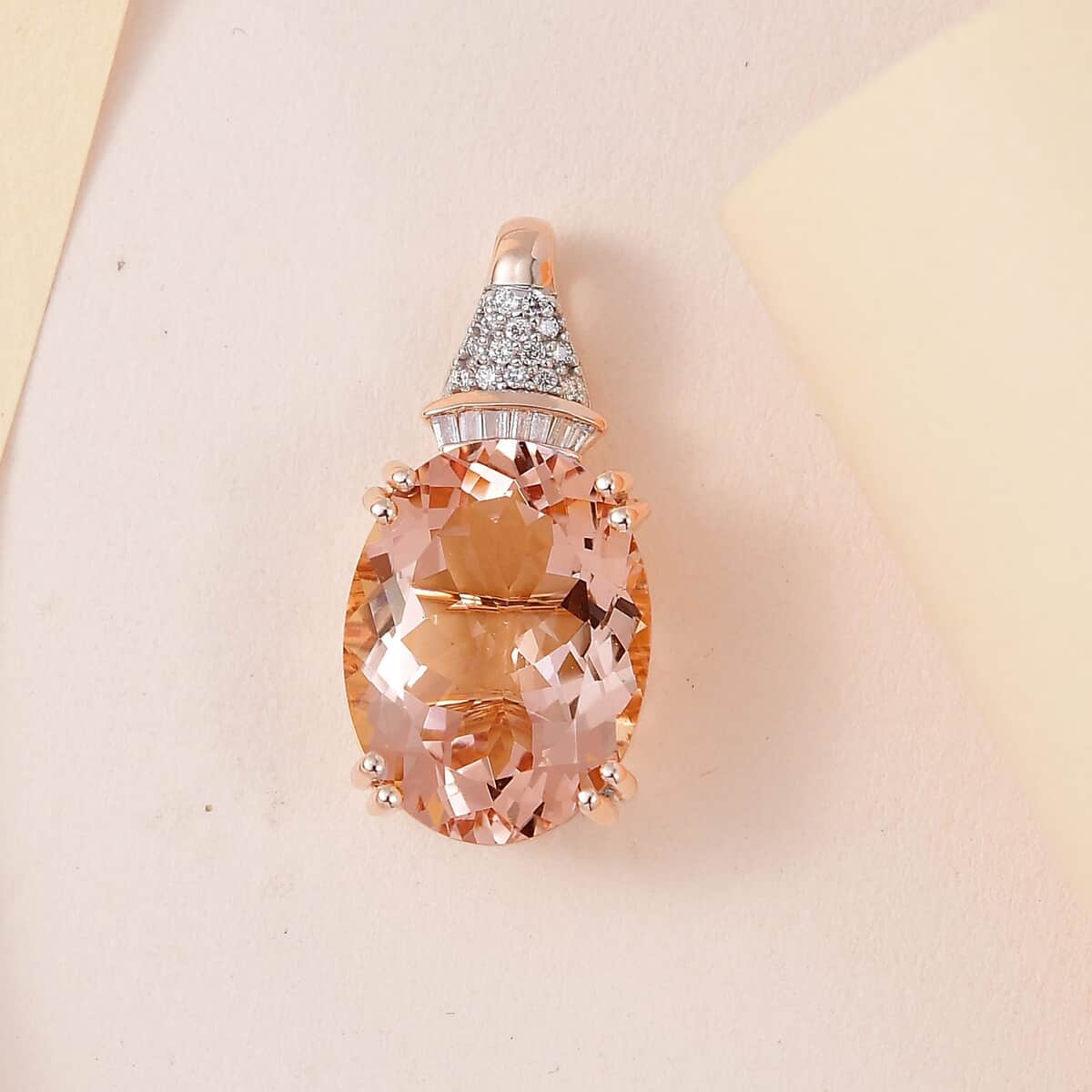 Luxoro 14K Rose Gold AAA Marropino Morganite and G-H I2 Diamond Pendant 9.25 ctw image number 1