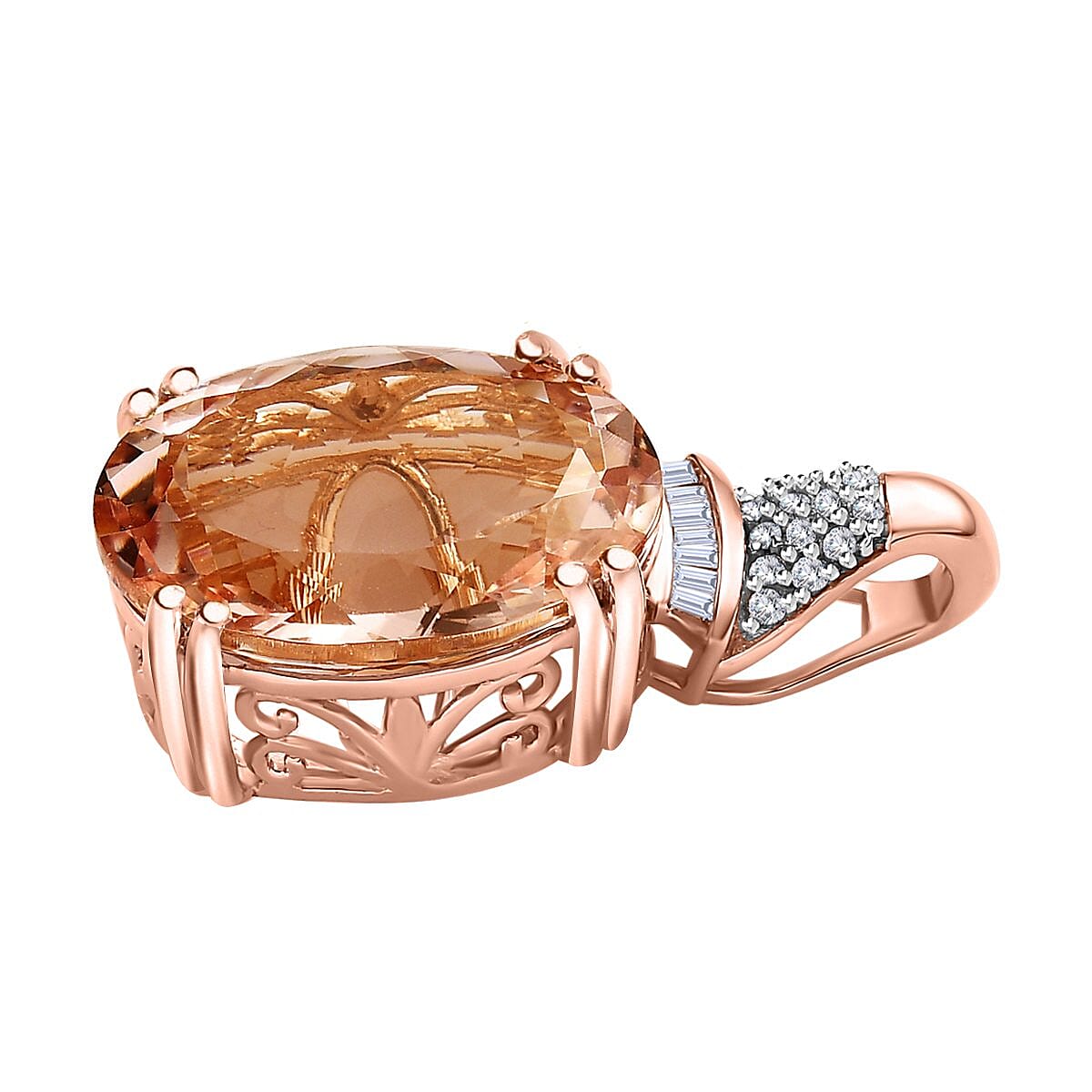 Luxoro 14K Rose Gold AAA Marropino Morganite and G-H I2 Diamond Pendant without Chain 9.25 ctw