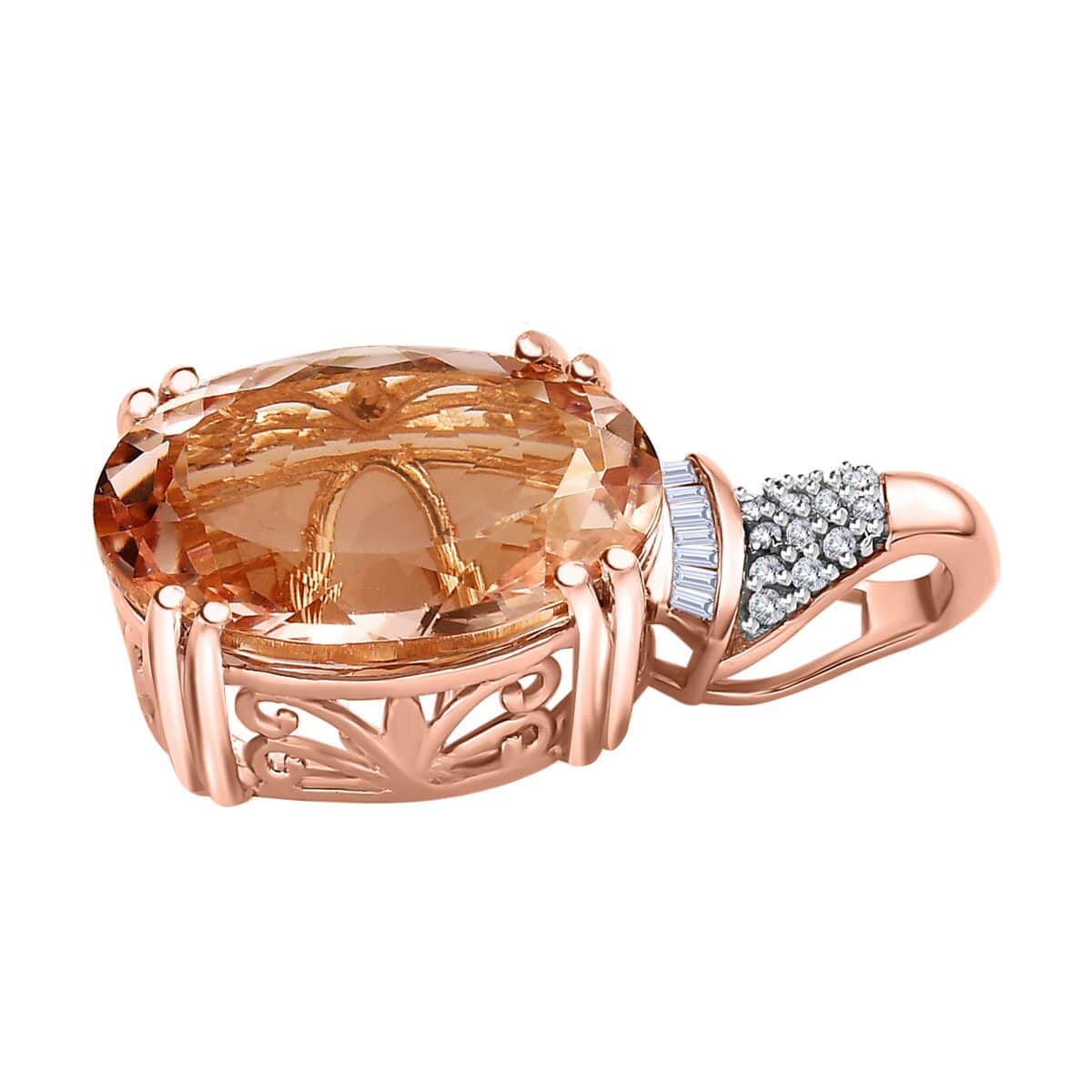 Luxoro 14K Rose Gold AAA Marropino Morganite and G-H I2 Diamond Pendant 9.25 ctw image number 3