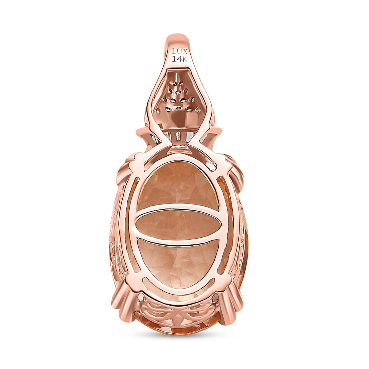 Luxoro 14K Rose Gold AAA Marropino Morganite and G-H I2 Diamond Pendant without Chain 9.25 ctw