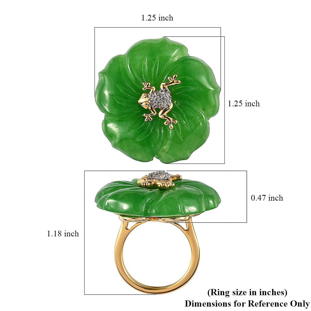 Green Jade Carved (D) and White Zircon Nature Theme Floral Ring in Vermeil Yellow Gold Over Sterling Silver (Size 9.0) 54.50 ctw image number 5