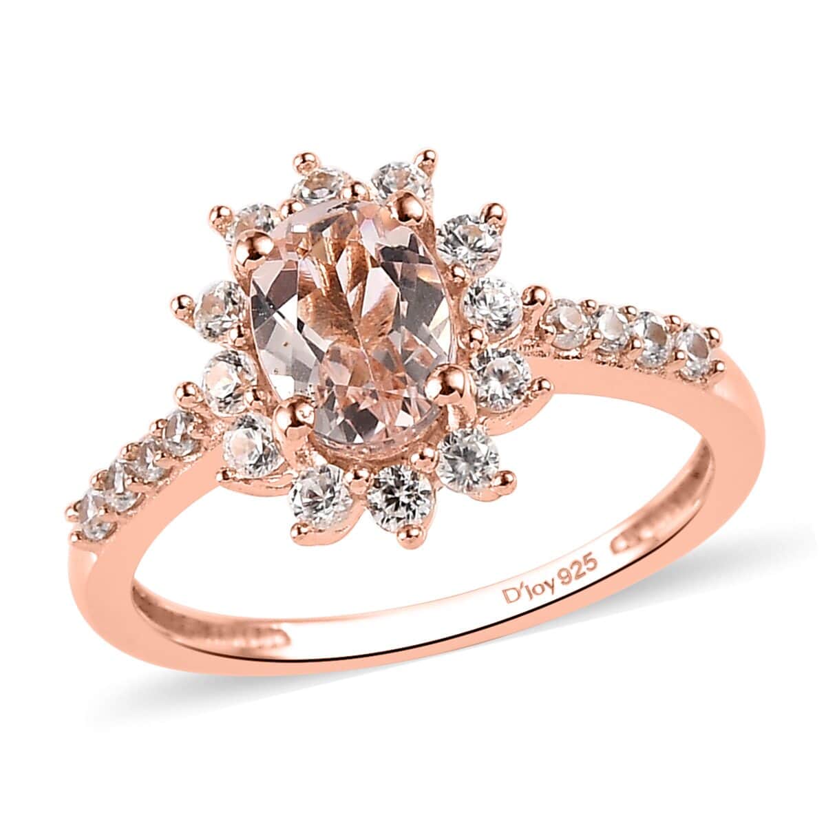 Marropino Morganite and White Zircon Sunburst Ring in Vermeil Rose Gold Over Sterling Silver 1.35 ctw image number 0