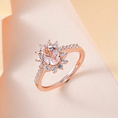 Marropino Morganite and White Zircon Sunburst Ring in Vermeil Rose Gold Over Sterling Silver (Size 10.0) 1.35 ctw