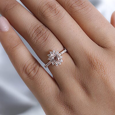 Marropino Morganite and White Zircon Sunburst Ring in Vermeil Rose Gold Over Sterling Silver (Size 10.0) 1.35 ctw
