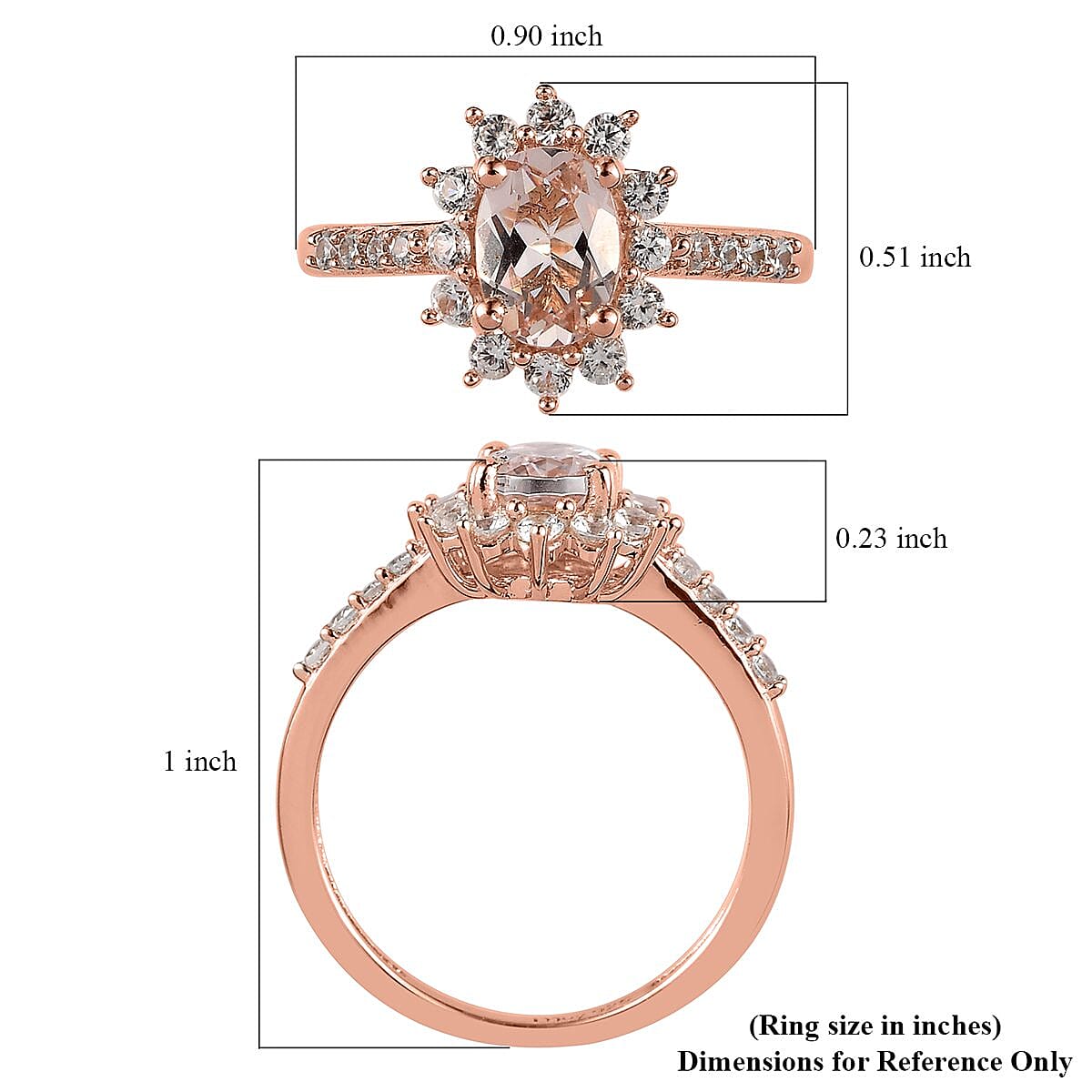 Marropino Morganite and White Zircon Sunburst Ring in Vermeil Rose Gold Over Sterling Silver (Size 10.0) 1.35 ctw