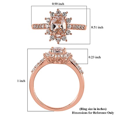 Marropino Morganite and White Zircon Sunburst Ring in Vermeil Rose Gold Over Sterling Silver (Size 10.0) 1.35 ctw