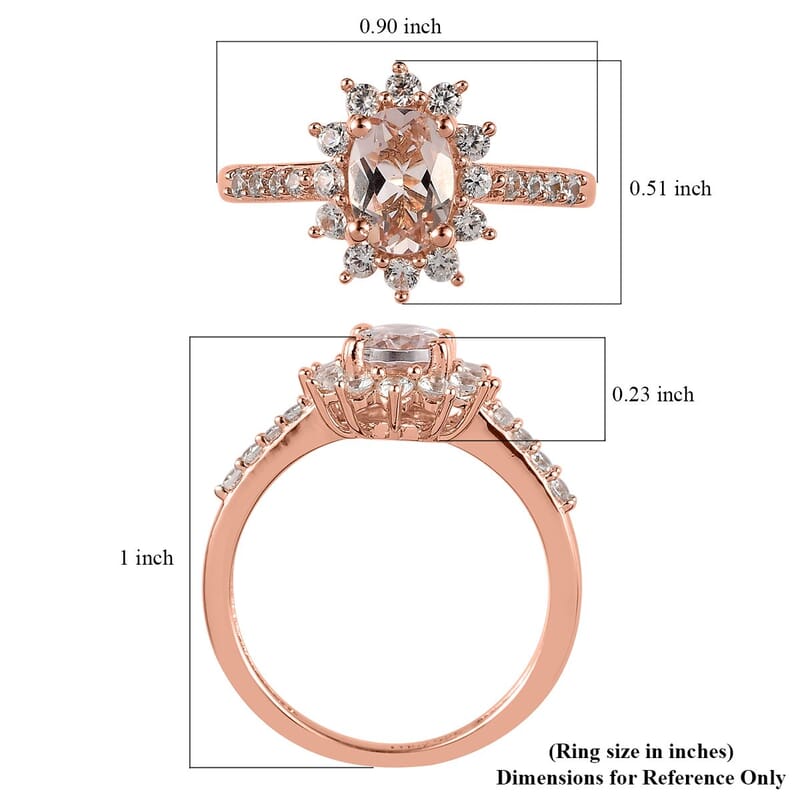 Marropino Morganite and White Zircon Sunburst Ring in Vermeil Rose Gold Over Sterling Silver (Size 10.0) 1.35 ctw