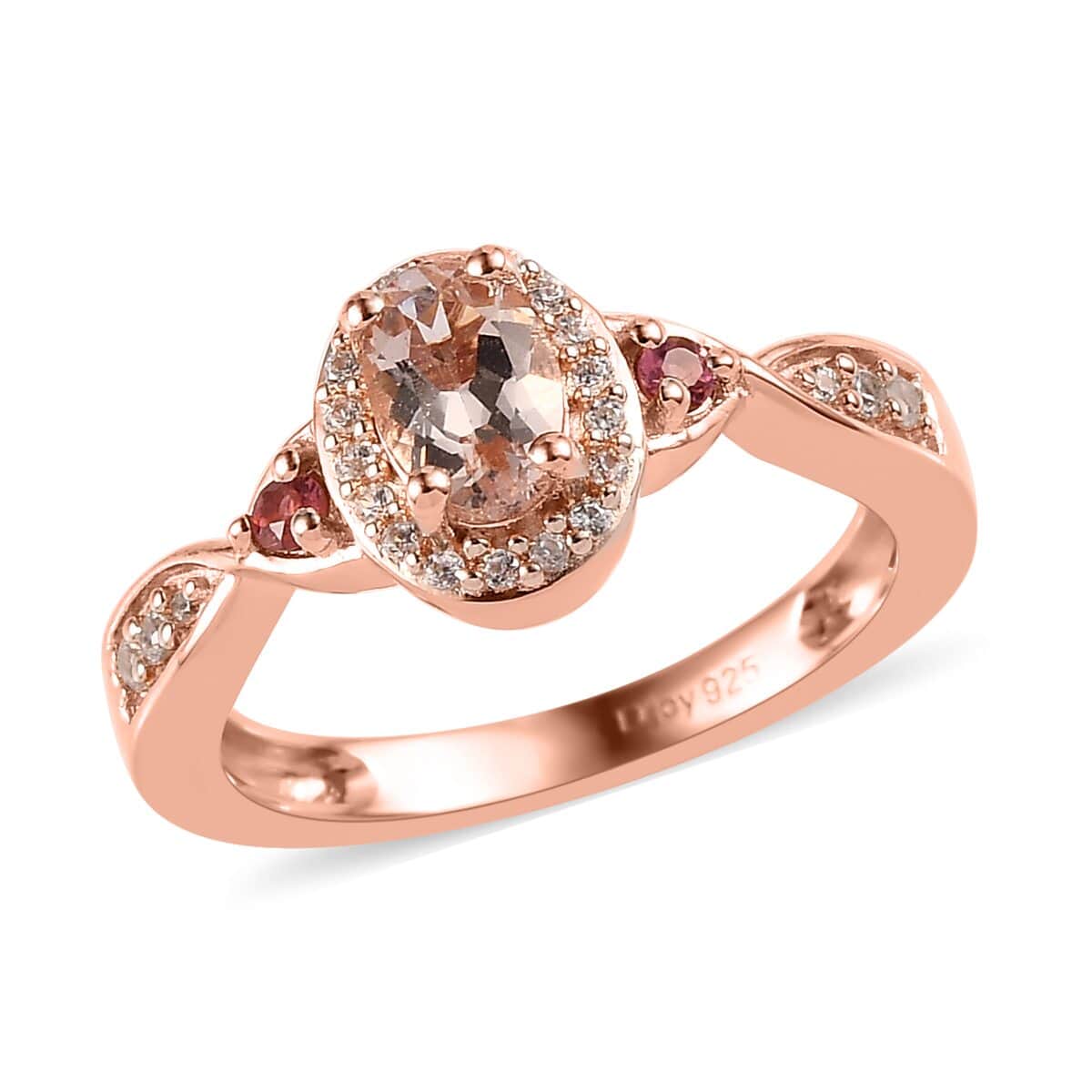 Marropino Morganite and Multi Gemstone Halo Ring in Vermeil Rose Gold Over Sterling Silver 0.85 ctw image number 0