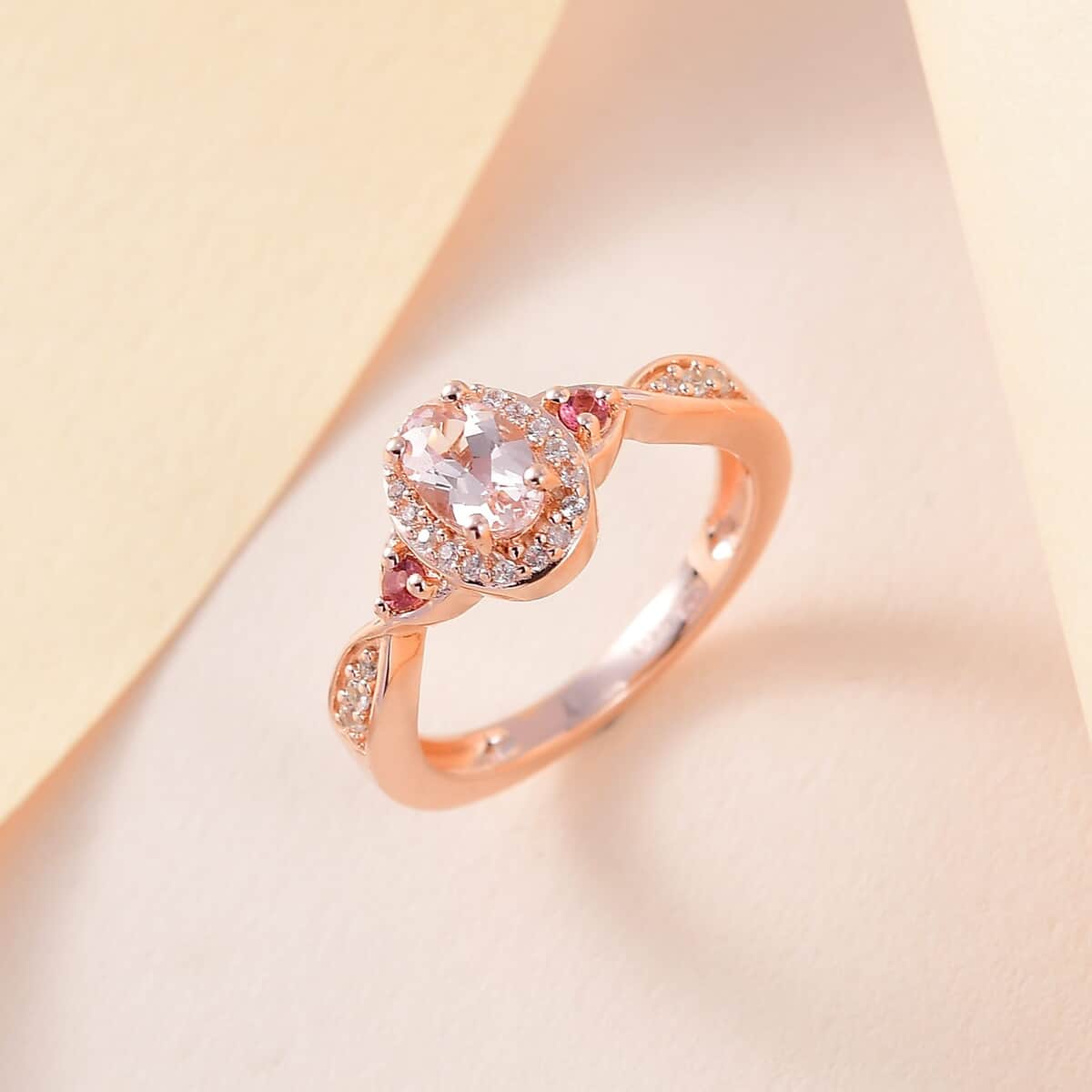 Marropino Morganite and Multi Gemstone Halo Ring in Vermeil Rose Gold Over Sterling Silver 0.85 ctw image number 1