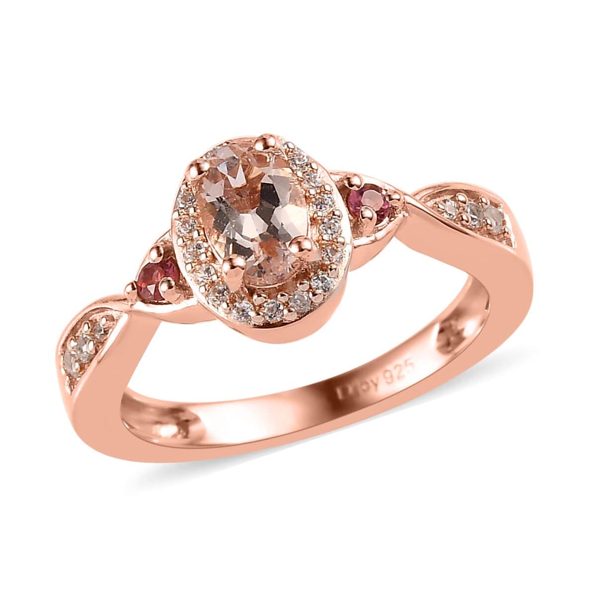 Marropino Morganite and Multi Gemstone Halo Ring in Vermeil Rose Gold Over Sterling Silver (Size 7.0) 0.85 ctw image number 0