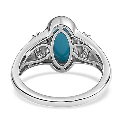 Sleeping Beauty Turquoise and White Zircon 2.27 ctw Ring in Platinum Over Sterling Silver (Size 10)