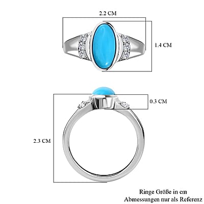 Sleeping Beauty Turquoise and White Zircon 2.27 ctw Ring in Platinum Over Sterling Silver (Size 10)